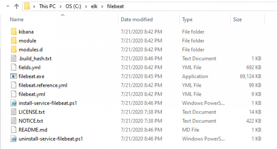 Repertoire Filebeat sur windows